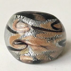 Murano Glass Cocktail Ring Size 7 Black Copper